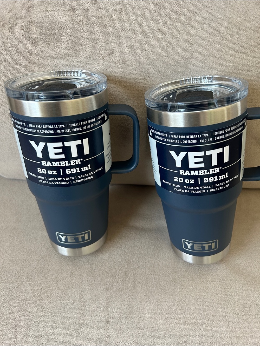2 Yeti Rambler 20 oz Travel Mug Pair - Navy -